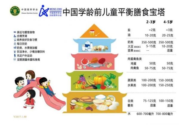 我国营养学会推荐的儿童平衡膳食宝塔图