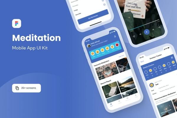 免费打坐冥想App UI界面设计套件 Relax – Meditation App UI Kit