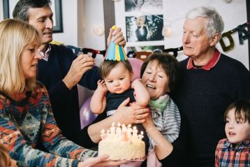 一家人庆祝婴儿的第一个生日