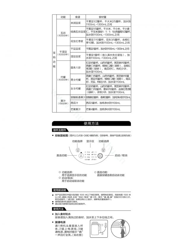 九阳豆浆机D08EC辅食、DJ13B-D08D辅食说明书第3页