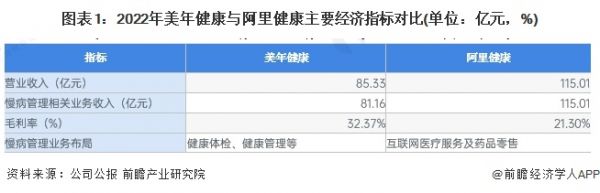 图表1：2022年美年健康与阿里健康主要经济指标对比(单位：亿元，%)
