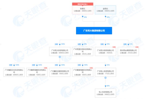 梵大集团股权穿透与投资布局图，来源于天眼查。