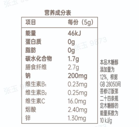 營養(yǎng)成分表
