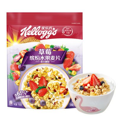 Kellogg’s 家樂氏 谷蘭諾拉草莓繽紛水果麥片712g 營養(yǎng)谷物早餐(新老包裝隨機發(fā)貨)