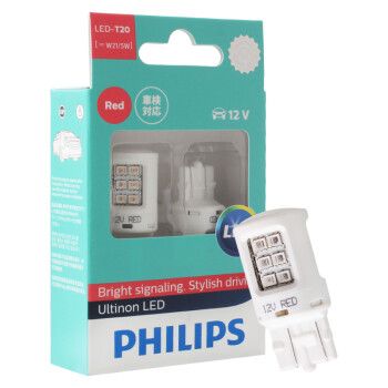 飛利浦(PHILIPS)剎車燈示寬燈信號燈尾燈后霧燈指示燈LED汽車燈泡T20 W21/5W紅光11066 ULR 12V兩只裝