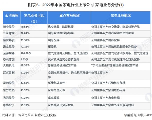 圖表6：2022年中國家電行業(yè)上市公司-家電業(yè)務分析(1)