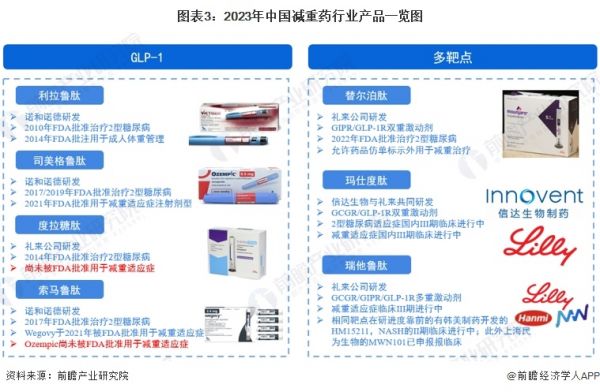 圖表3：2023年中國減重藥行業(yè)產(chǎn)品一覽圖