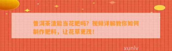 普洱茶渣能當花肥嗎？視頻詳解教你如何 肥料，讓花草更茂！