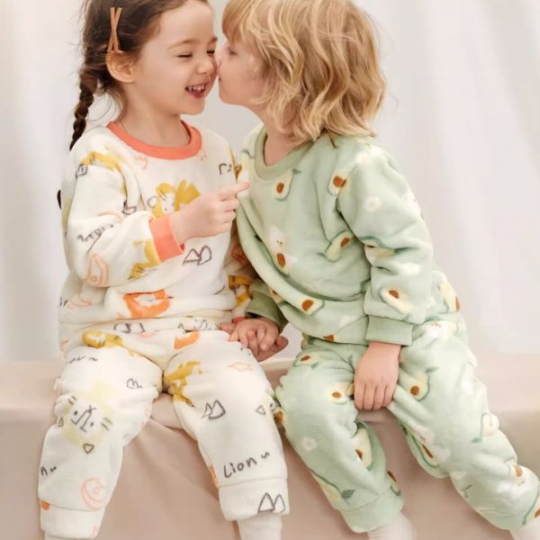 歐孕兒童法蘭絨家居服套裝兩件套