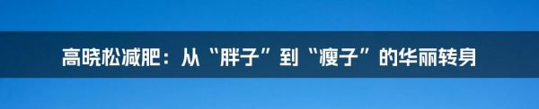 高晓松减肥：从“胖子”到“瘦子”的华丽转身