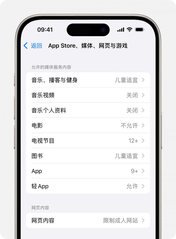 iPhone 屏幕上显示了“内容限制”选项