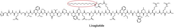 图1. 减肥多肽药物liraglutide和semaglutide化学结构