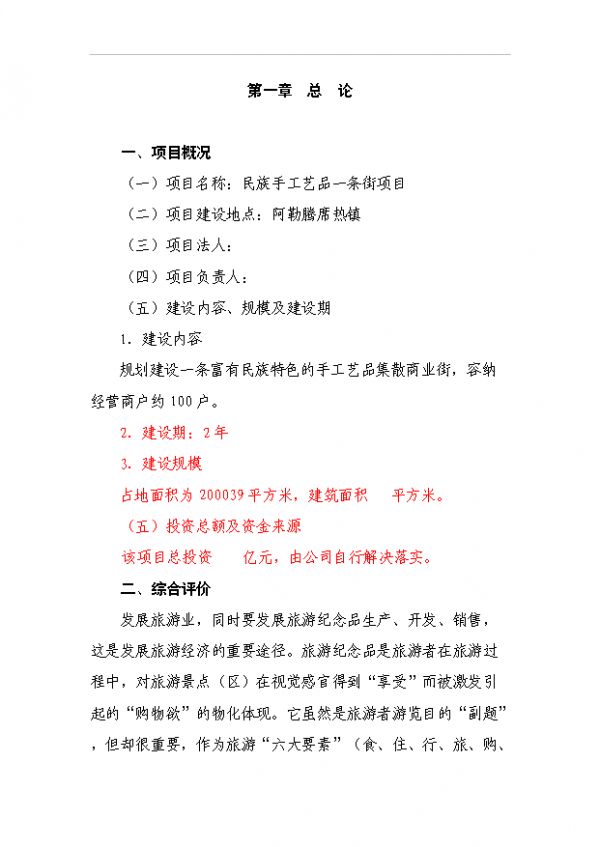 （已批）民族手工艺品一条街项目投资立项申报方案（打印版）