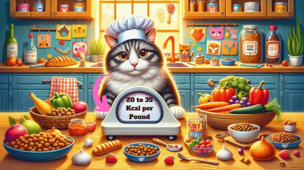猫每日热量摄入指南的视觉表示。
