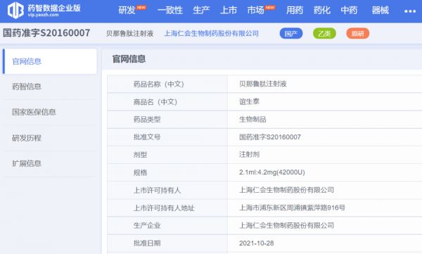贝那鲁肽注射液在我国获批上市