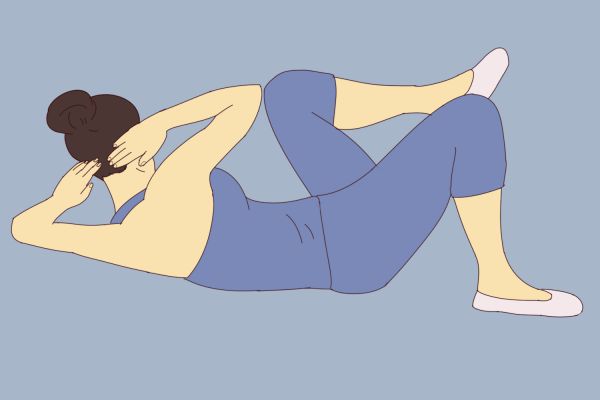 仰臥交叉肘碰膝圖