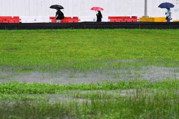 1月4日，在新加坡，市民撐傘走在雨中。新華社發(fā)（鄧智煒攝）