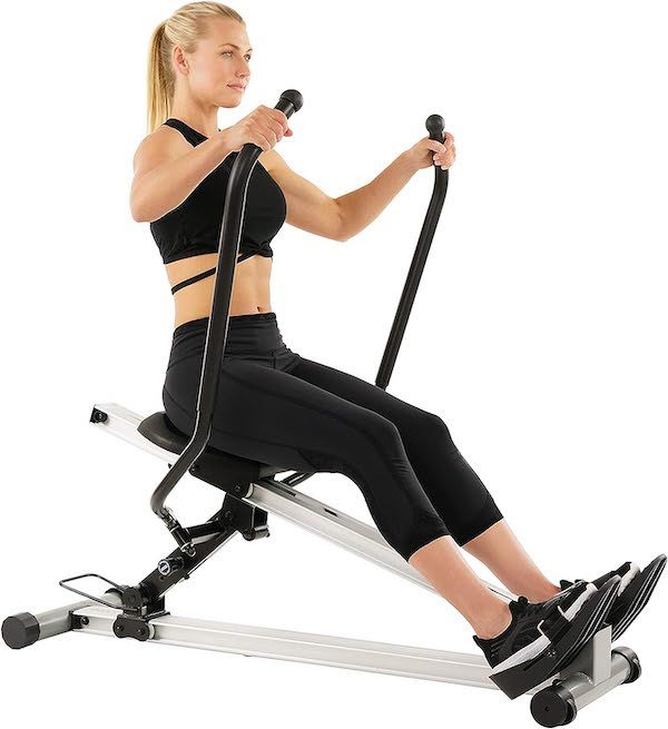Sunny Health Fitness Incline Full Motion Rowing Machine Rower with 350 lb Weight Capacity and LCD Monitor