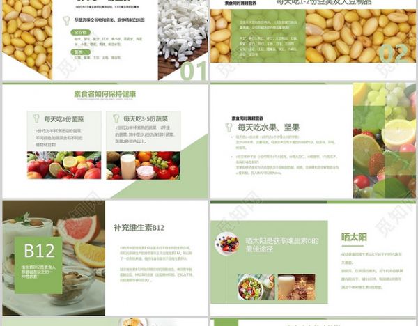 綠色簡約健康管理素食主義照這樣吃食譜PPT模板