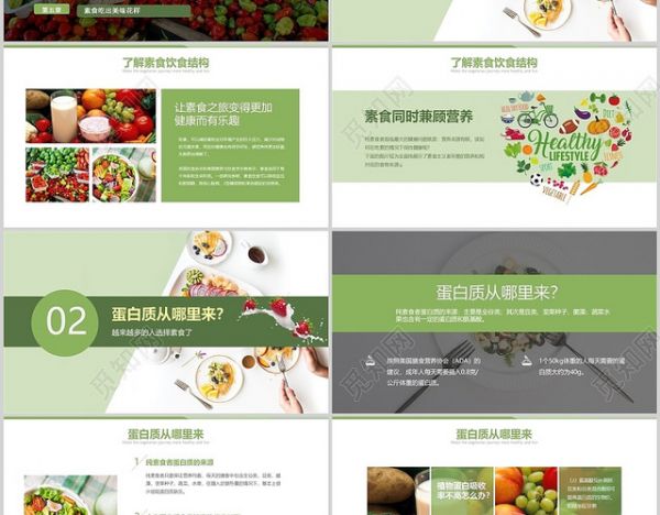 綠色簡約健康管理素食主義照這樣吃食譜PPT模板