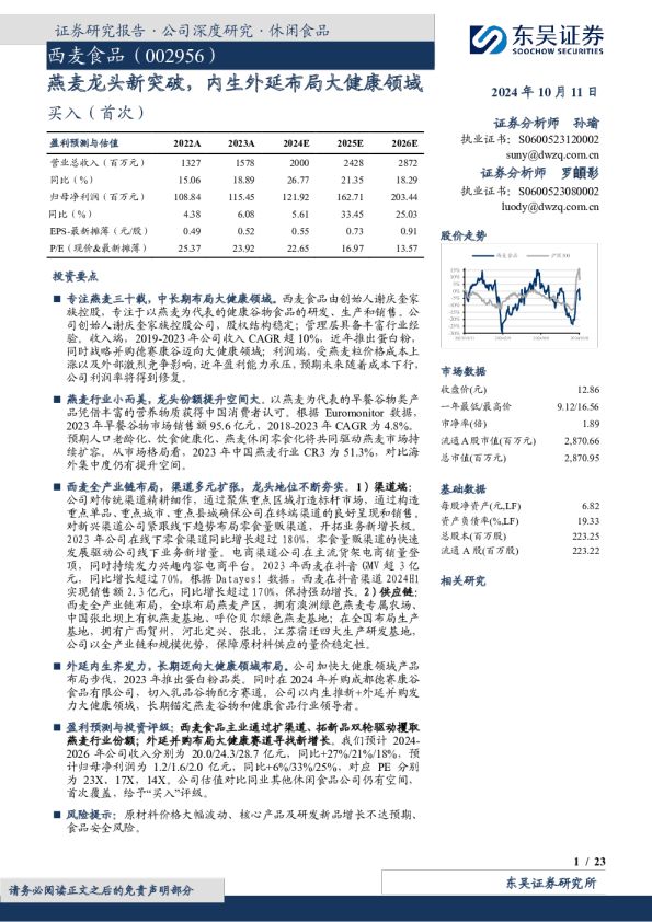 燕麥龍頭新突破，內(nèi)生外延布局大健康領(lǐng)域