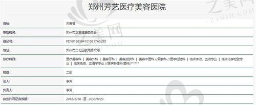 鄭州芳藝醫(yī)療美容醫(yī)院資質(zhì)證明