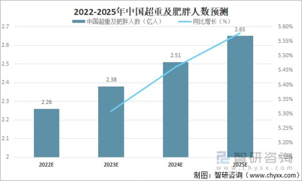 2022-2025年中国超重及肥胖人数预测