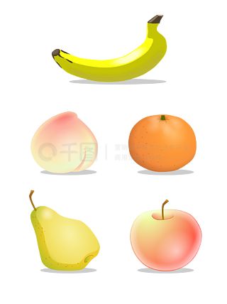 矢量卡通水果香蕉桃子桔子梨蘋果