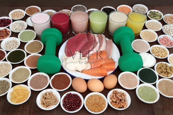 健身者的健康食品和飲料照片攝影圖片