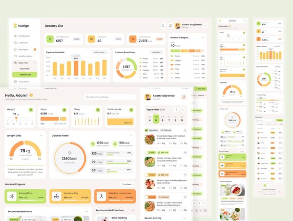 時尚響應式營養飲食膳食健康減肥計劃數據儀表盤WEB UI界面設計Figma模闆素材 Nutrigo – Health Nutrition and Diet Admin Dashboard APP UI 第2張