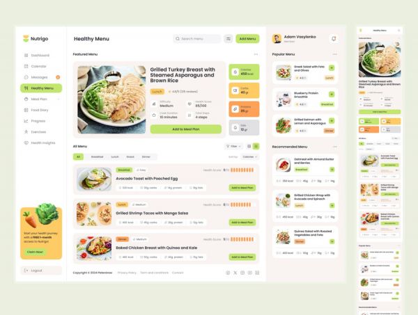 時尚響應式營養飲食膳食健康減肥計劃數據儀表盤WEB UI界面設計Figma模闆素材 Nutrigo – Health Nutrition and Diet Admin Dashboard APP UI 第4張