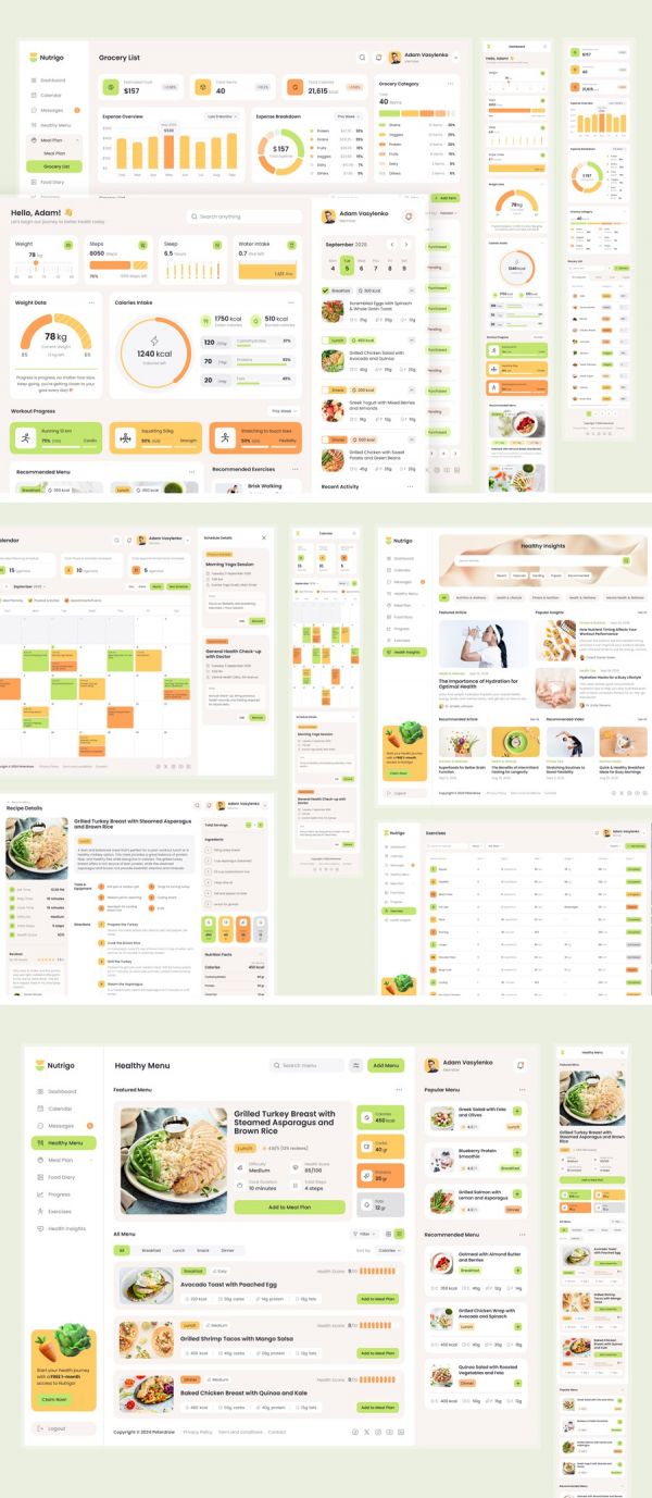 時尚響應式營養飲食膳食健康減肥計劃數據儀表盤WEB UI界面設計Figma模闆素材 Nutrigo – Health Nutrition and Diet Admin Dashboard APP UI 第7張