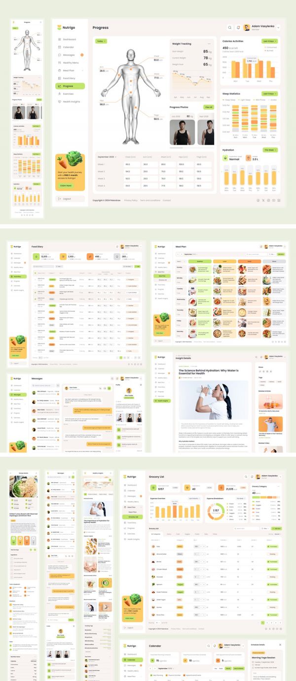 時尚響應式營養飲食膳食健康減肥計劃數據儀表盤WEB UI界面設計Figma模闆素材 Nutrigo – Health Nutrition and Diet Admin Dashboard APP UI 第8張