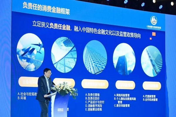  曾剛闡述了“負責任的消費金融標準”研究框架和發(fā)展趨勢。受訪者供圖