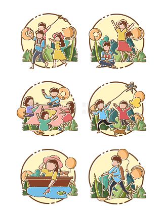 春天戶外活動娛樂卡通人物