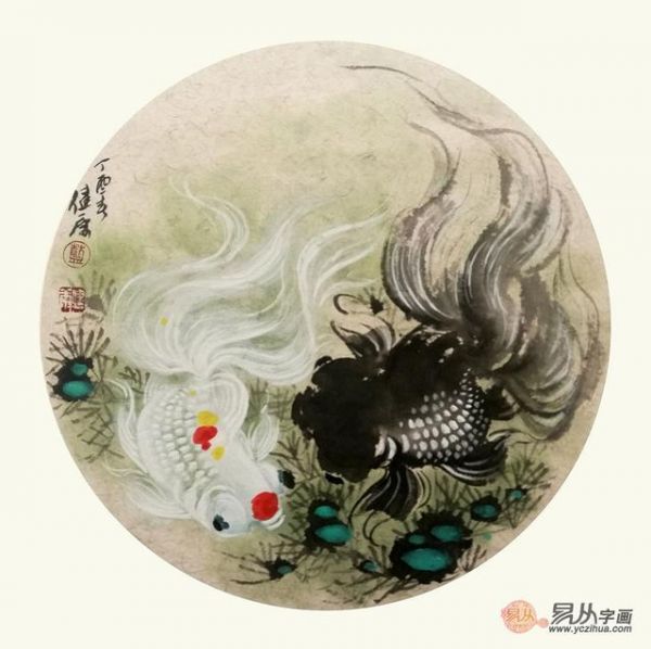 名家国画“健康鱼”送礼的最佳选择，寓意生活的幸福长久
