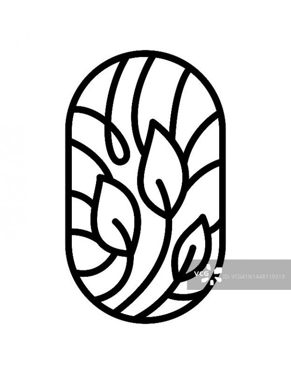 矢量茶樹葉子和抽象線條咖啡館或農(nóng)產(chǎn)品標(biāo)簽生態(tài)標(biāo)志有機(jī)植物設(shè)計(jì)。圓鮑爾標(biāo)志線性風(fēng)格。復(fù)古抽象圖標(biāo)為天然產(chǎn)品設(shè)計(jì)化妝品，生態(tài)健康圖片素材