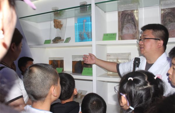 学生参观人体结构样本