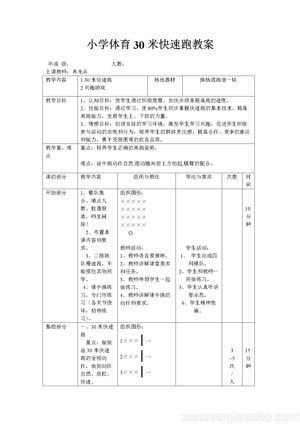 《2.原地摆臂练习及30米快速跑与游戏》30快速跑教案教学设计(重庆市县级优课).doc