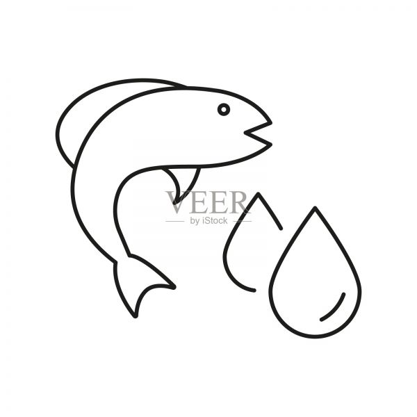 魚和油滴線圖標(biāo)，歐米茄3和營養(yǎng)支持健康飲食。魚油補(bǔ)充劑。孤立矢量圖插畫圖片素材