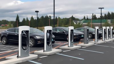 智能交通電動(dòng)汽車充電站攝影圖片