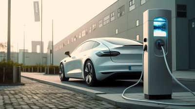 新科技新能源充電站與汽車攝影圖片