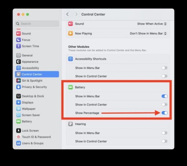 如何在Mac菜单栏中显示电池百分比（MacOS Sonoma和Ventura）