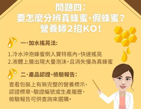問題四：要怎麼分辨真蜂蜜、假蜂蜜？營養師２招ＫＯ！