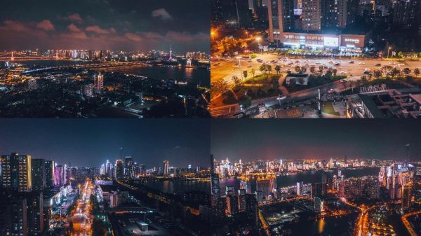 4K超高清武漢夜景車流長(zhǎng)江兩岸燈光秀航拍
