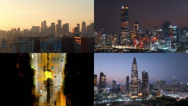 深圳春笋日景夜景 华润大厦 车流 灯光秀