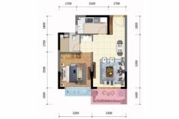 重慶恒大健康城1室2廳1廚1衛(wèi)建面61.00㎡