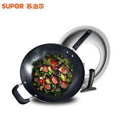 苏泊尔炒锅真不锈健康圆底铁锅无涂层炒锅燃气灶炒菜锅FC34T21