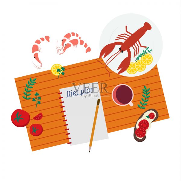 健康饮食,节食,瘦身和减肥的概念。一个有节食计划的记事本特写。插画图片素材