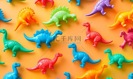 暴富暴瘦暴美摄影照片彩色背景无缝图案概念上的玩具塑料恐龙用于纹理设计壁纸装饰纺织